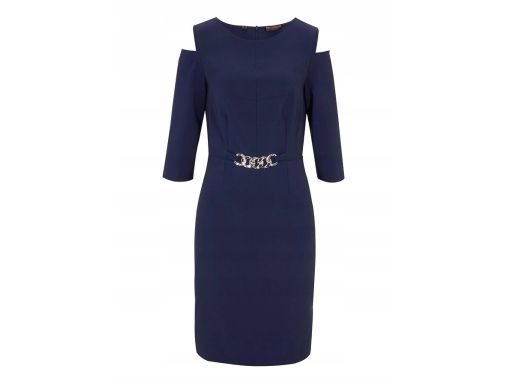 B.P.C granatowa sukienka z dekoracyjnym łańcuszkiem Premium r.40