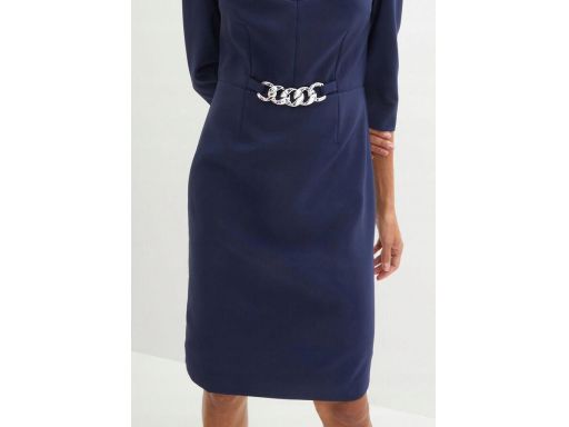 B.P.C granatowa sukienka z dekoracyjnym łańcuszkiem Premium r.40