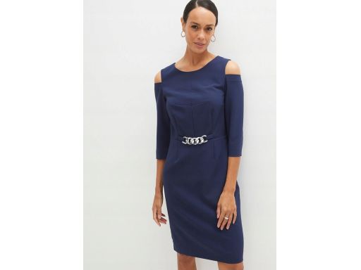 B.P.C granatowa sukienka z dekoracyjnym łańcuszkiem Premium r.40