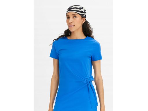 B.P.C sukienka shirtowa niebieska midi z marszczeniem i rozcięciem ^32