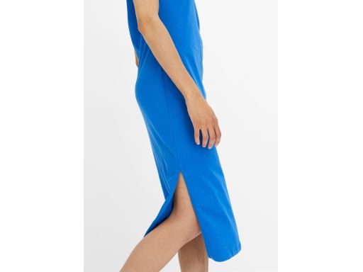 B.P.C sukienka shirtowa niebieska midi z marszczeniem i rozcięciem ^32
