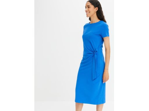 B.P.C sukienka shirtowa niebieska midi z marszczeniem i rozcięciem ^32