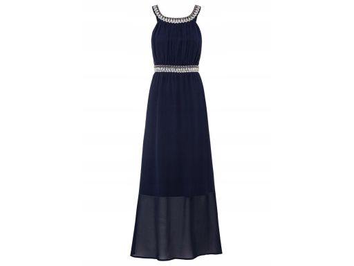 B.P.C długa sukienka szyfonowa granatowa z aplikacją ^46