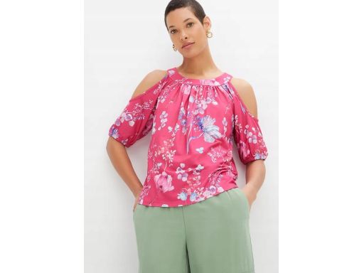 B.P.C różowa bluzka z nadrukiem odkryte ramiona r.40/42