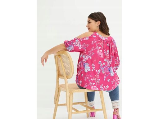 B.P.C różowa bluzka z nadrukiem odkryte ramiona r.40/42