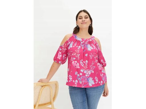 B.P.C różowa bluzka z nadrukiem odkryte ramiona r.40/42