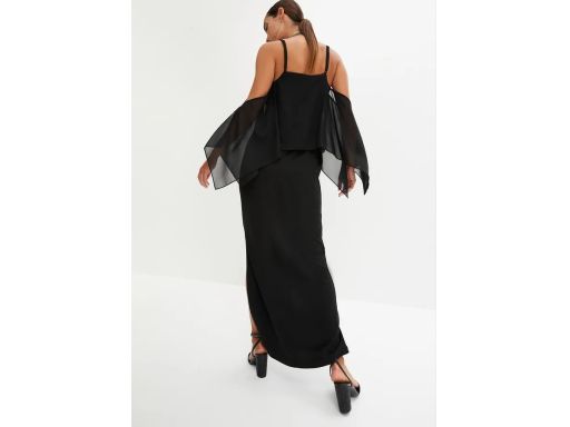 B.P.C długa wieczorowa czarna sukienka z szyfonowym akcentem r.50