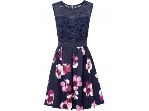 B.P.C sukienka granatowa z koronką i dołem w kwiaty 36/38.