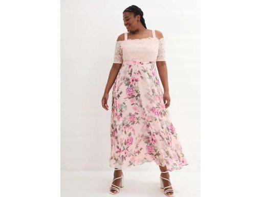 B.P.C sukienka różowa z koronką i dołem w kwiaty 44.