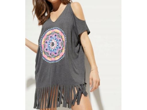 B.P.C plażowa tunika szara z kolorowym nadrukiem wiskozowa ^44/46