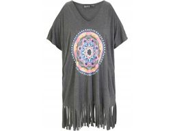 B.P.C plażowa tunika szara z kolorowym nadrukiem wiskozowa ^44/46