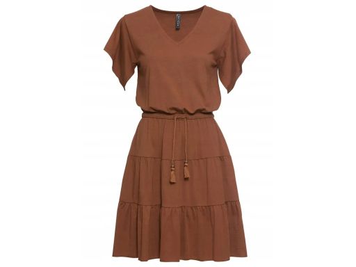 B.P.C brązowa sukienka shirtowa z falbanami r.40/42