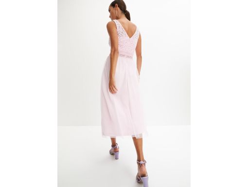 B.P.C jasnoróżowa sukienka midi z koronką 36/38.