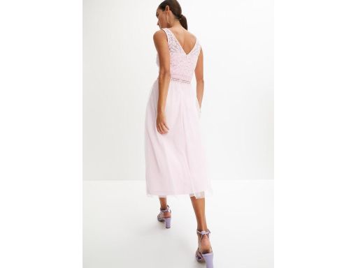 B.P.C jasnoróżowa sukienka midi z koronką 36/38.