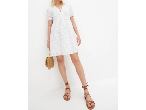 B.P.C biała bawełniana sukienka z ażurowym haftem r.38