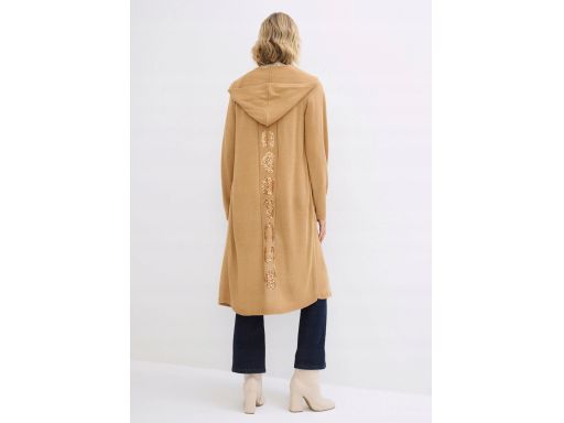 B.P.C beżowy długi sweter płaszcz dzianinowy bez zapięcia z cekinami 3