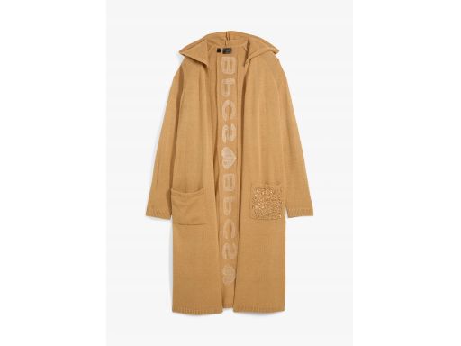 B.P.C beżowy długi sweter płaszcz dzianinowy bez zapięcia z cekinami 3