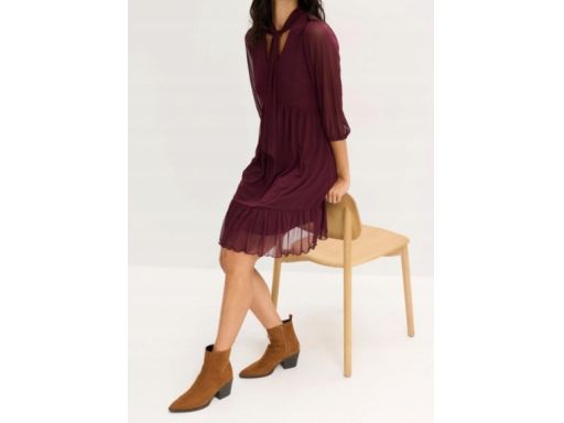 B.P.C sukienka bordowa z siateczki z krawatką r.48/50