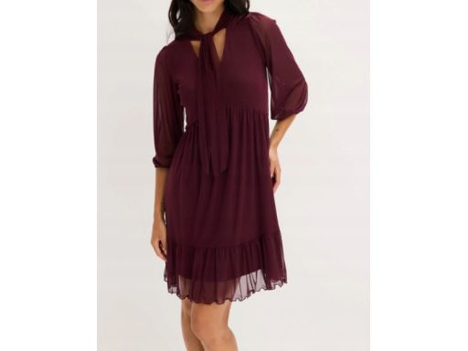 B.P.C sukienka bordowa z siateczki z krawatką r.48/50