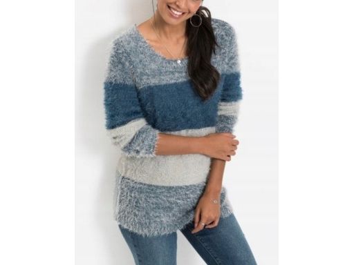 B.P.C. sweter z długim włosiem w paski ^48/50