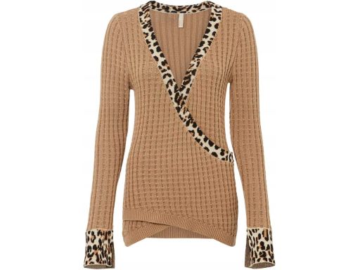 B.P.C sweter z efektem założenia kopertowego beżowy z cętkami r.36/38