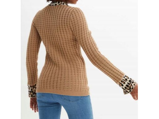 B.P.C sweter z efektem założenia kopertowego beżowy z cętkami r.36/38
