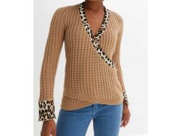 B.P.C sweter z efektem założenia kopertowego beżowy z cętkami r.36/38