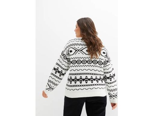 B.P.C sweter śmietankowy z czarnym norweskim wzorem ^40/42