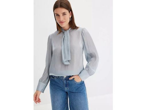 B.P.C szara bluzka szyfonowo satynowa połyskująca z krawatką 40.