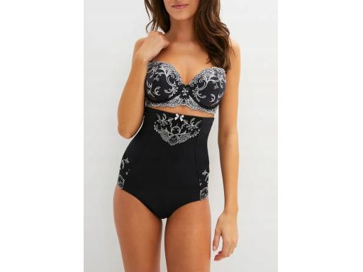 B.P.C. majtki figi panty shape wysoka talia czarne z białym haftem 36.