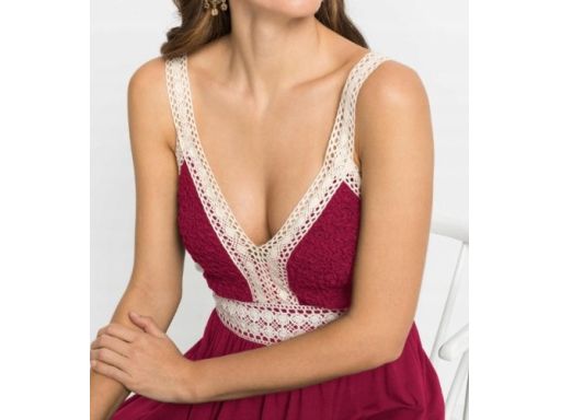 B.P.C długa sukienka bordowa z koronką ^38