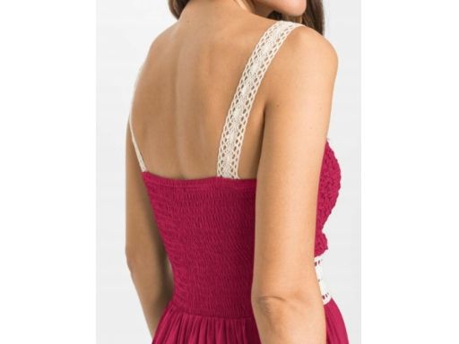 B.P.C długa sukienka bordowa z koronką ^38