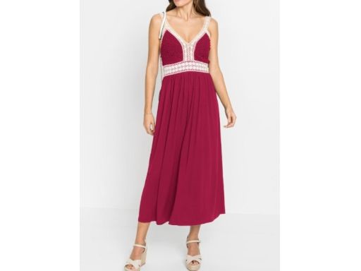 B.P.C długa sukienka bordowa z koronką ^38
