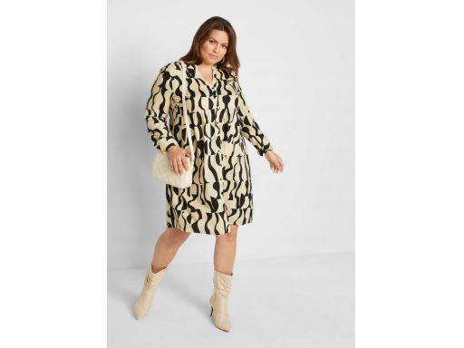 B.P.C sukienka szmizjerka beżowo- czarna we wzory ^42