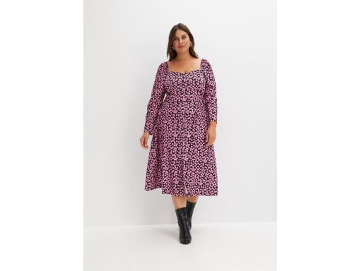 B.P.C sukienka wzorzysta midi czarno-różowa r.40/42