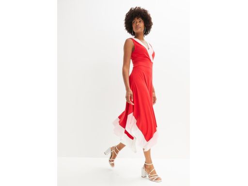 B.P.C czerwona sukienka letnia z białymi pasami asymetryczna r.36/38