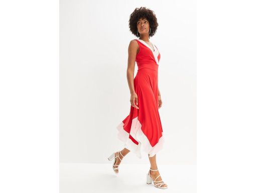 B.P.C czerwona sukienka letnia z białymi pasami asymetryczna r.36/38