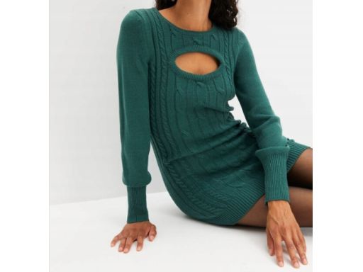 B.P.C sukienka dzianinowa ciemna zieleń z wycięciem ^40/42