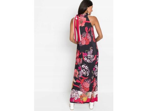 B.P.C sukienka elegancka długa nadruk wiązanie przy szyi 36/38.