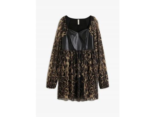 B.P.C sukienka siatkowa w cętki ze wstawkami eko skóry 40/42.