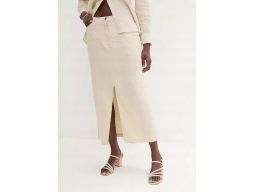 B.P.C lniana spódnica midi jasnobeżowa ^54