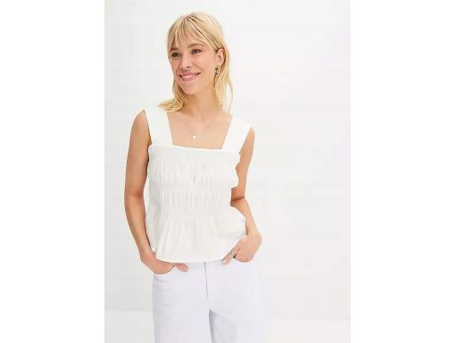 B.P.C top biały z marszczeniem bawełniany r.46