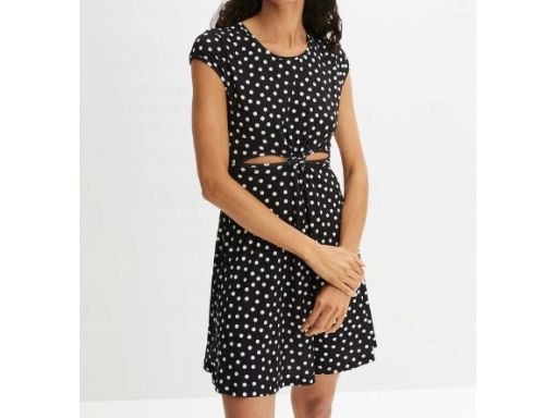 B.P.C sukienka czarna w białe grochy z wycięciami r.40/42