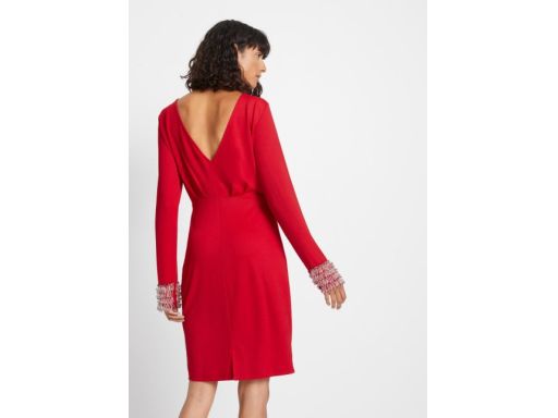B.P.C czerwona sukienka glamour z kryształkami przy rękawach ^36/38