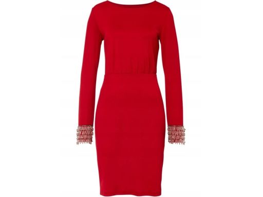 B.P.C czerwona sukienka glamour z kryształkami przy rękawach ^36/38