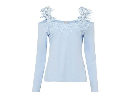B.P.C niebieska bluzka z odkrytymi ramionami i koronką ^36/38