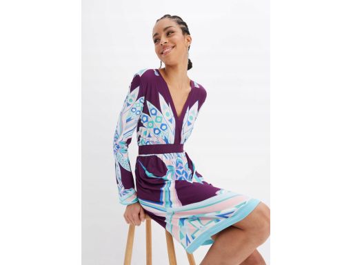 B.P.C sukienka rozkloszowana fioletowa we wzory ^40/42