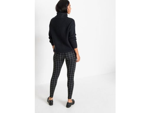 B.P.C legginsy czarne w białą kratę 32/34.
