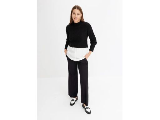 B.P.C czarny sweter z koszulową wstawką białą ^44/46