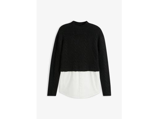 B.P.C czarny sweter z koszulową wstawką białą ^44/46